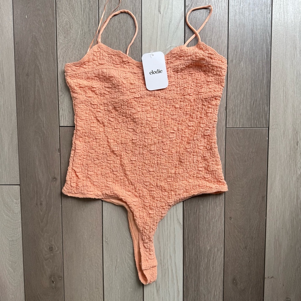 Elodie Orange Bodysuit One Piece with Textured Fabric